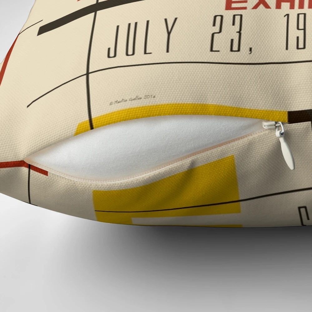 Bauhaus-style poster design printed on a throw pillow