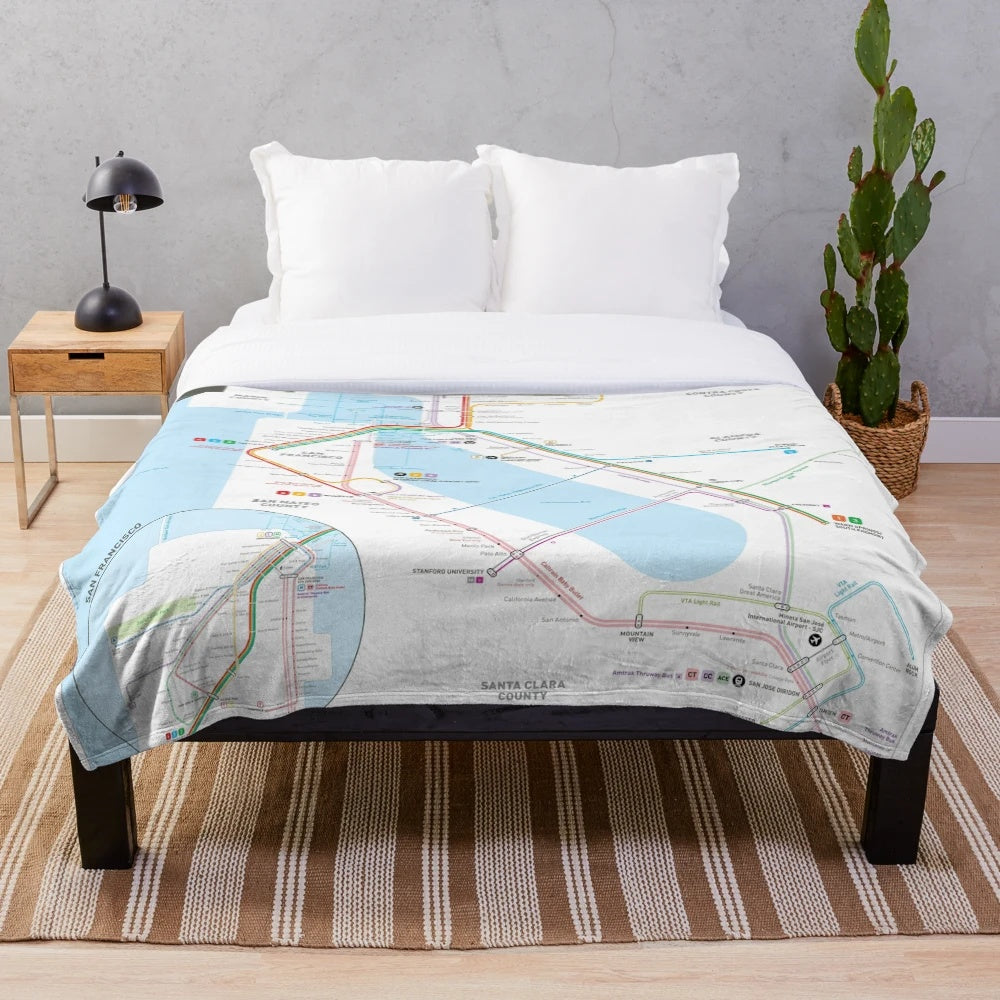 Bay Area Transit Map Themed Plush Blanket