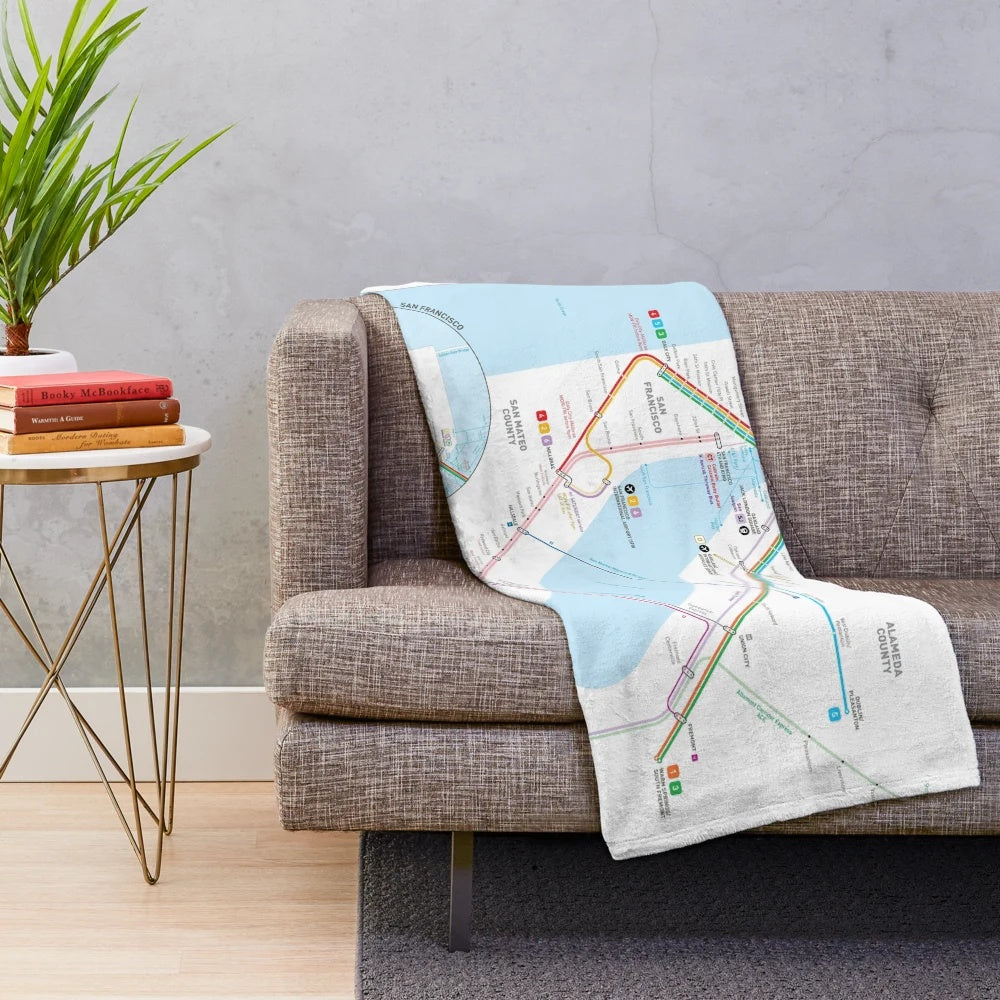 Bay Area Transit Map Themed Plush Blanket