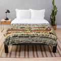 Bayeux Tapestry themed plush blanket featuring Viking longships and medieval knights