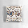 Bayeux Tapestry design pillow featuring Norman knights and archers in the Battle of Hastings
