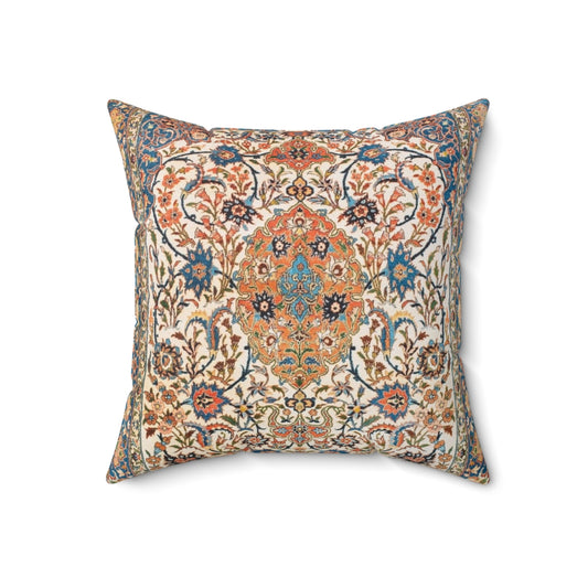 Decorative pillow with a vintage-inspired Persian carpet print design