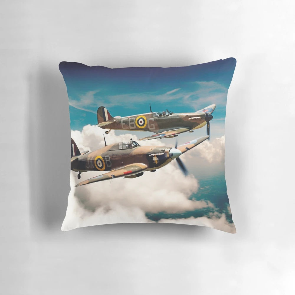 BBMF Spitfire and Hurricane Pillow featuring iconic WWII aircraft