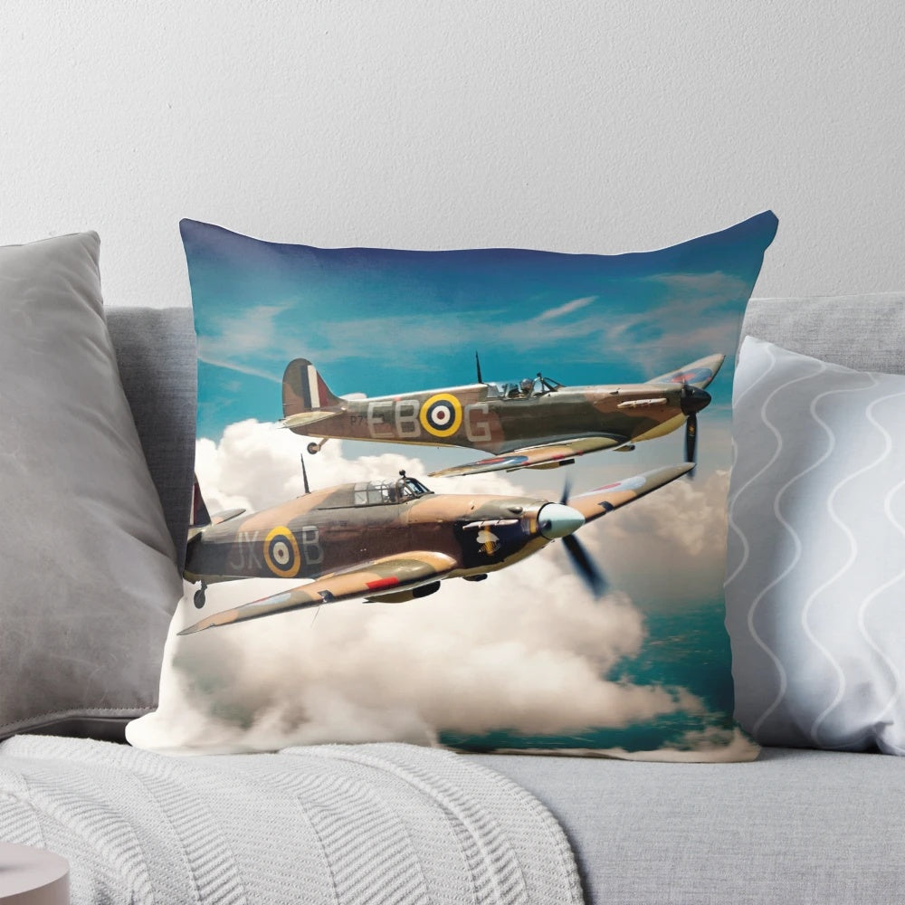BBMF Spitfire and Hurricane Pillow featuring iconic WWII aircraft