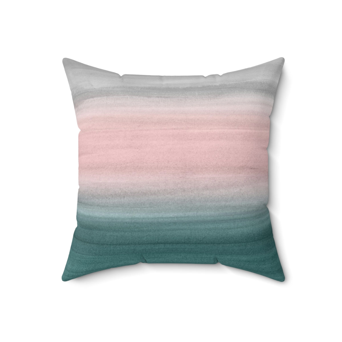 Watercolor abstract art pillow with flowing, ombre colors in teal, gray, and blush - Back