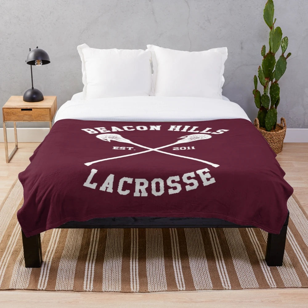 Beacon Hills Lacrosse Inspired Plush Blanket featuring characters from the TV series Teen Wolf