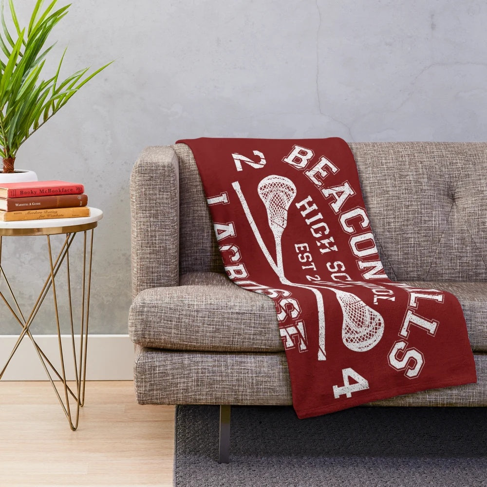 Beacon Hills Lacrosse Themed Plush Blanket featuring Teen Wolf characters and logo