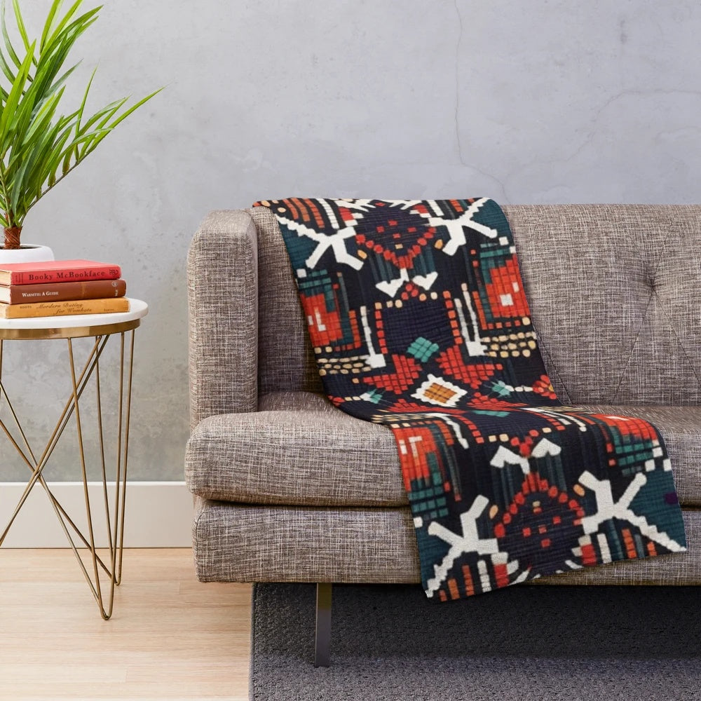 Beaded cross pattern plush blanket for cozy, bohemian home decor
