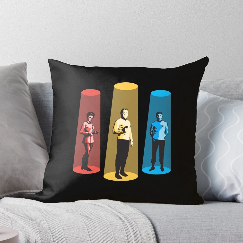 A cozy and stylish throw pillow with the iconic "Beam Me Up, Scotty" quote from Star Trek