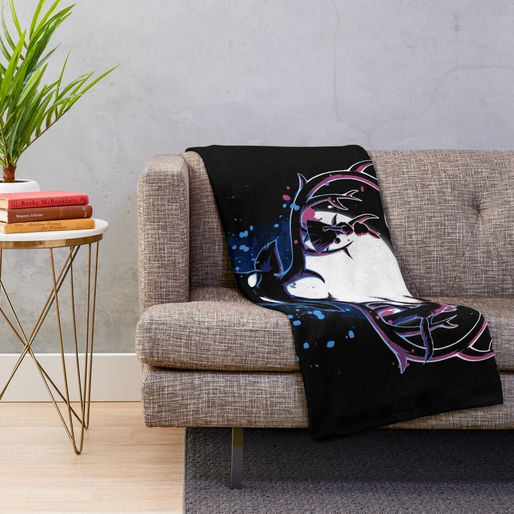 Beastars-inspired plush blanket featuring characters Legoshi, Haru, and Louis
