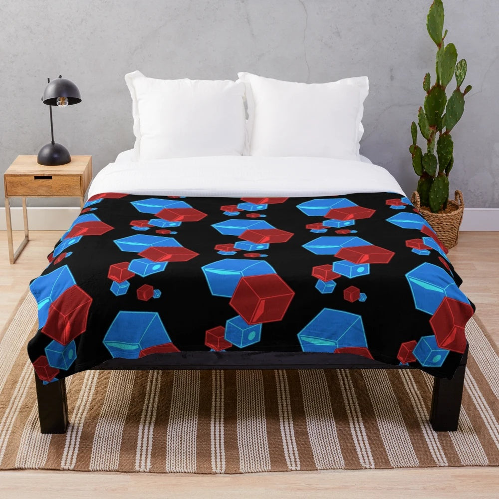 Beat Saber themed plush blanket with floating blocks design