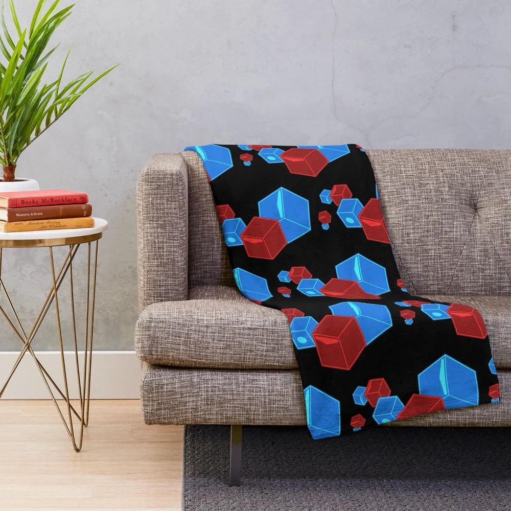 Beat Saber themed plush blanket with floating blocks design