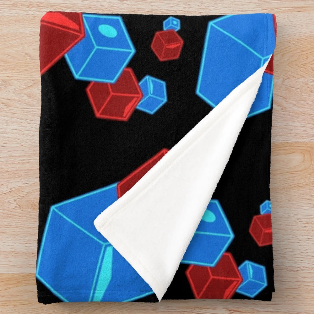 Beat Saber themed plush blanket with floating blocks design