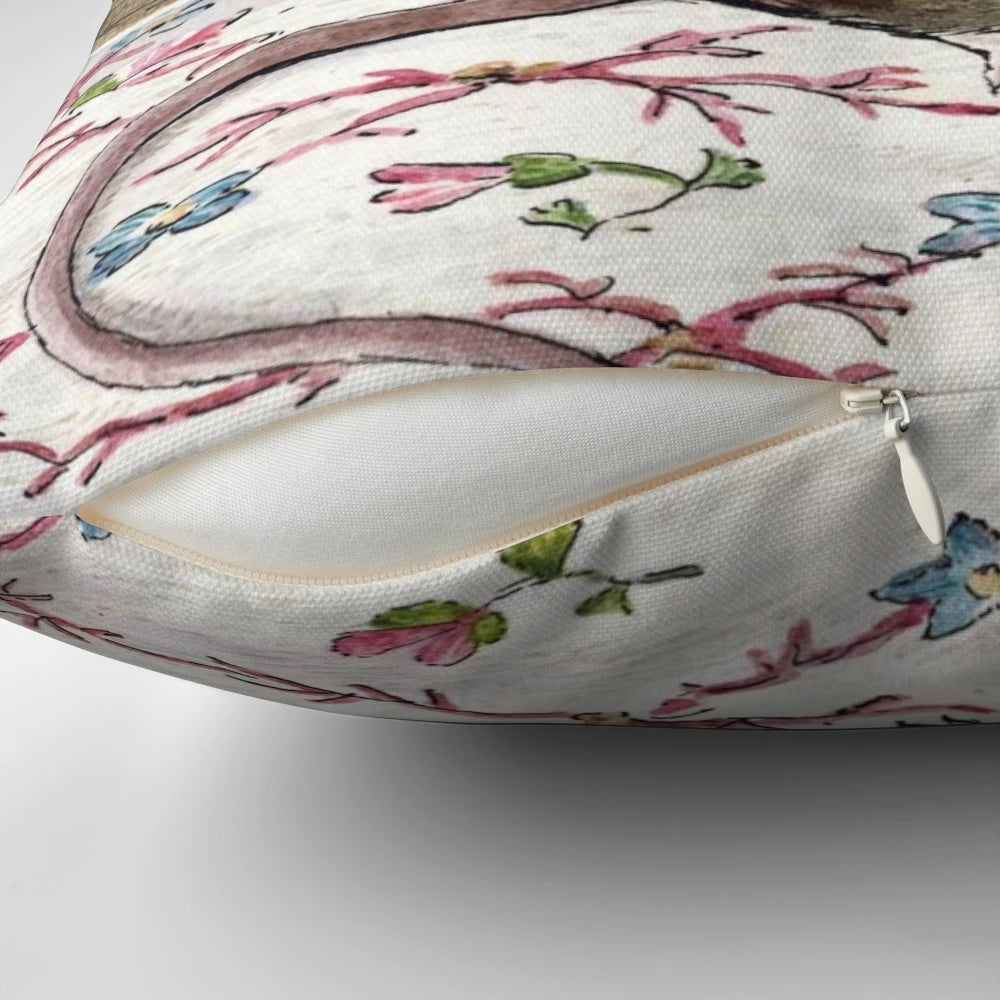Beatrix Potter inspired pillow featuring the mice from The Tailor of Gloucester