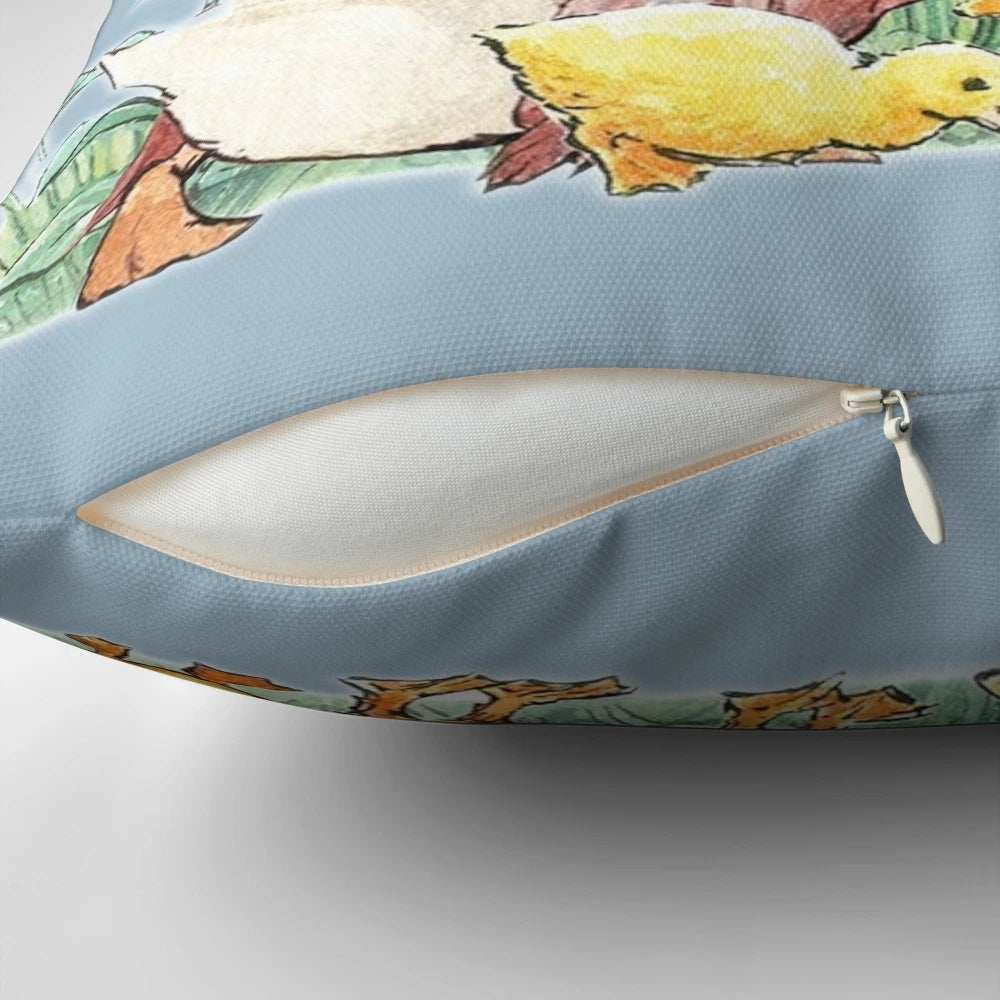 Soft, plush pillow featuring the charming Puddle Duck character from Beatrix Potter's classic stories