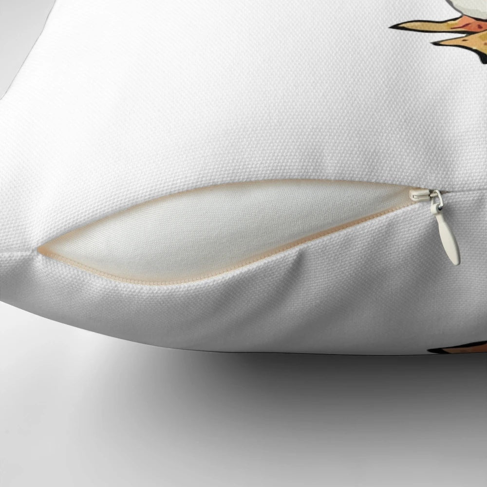 Beatrix Potter's Jemima Puddle-Duck and Peter Rabbit characters featured on a decorative pillow