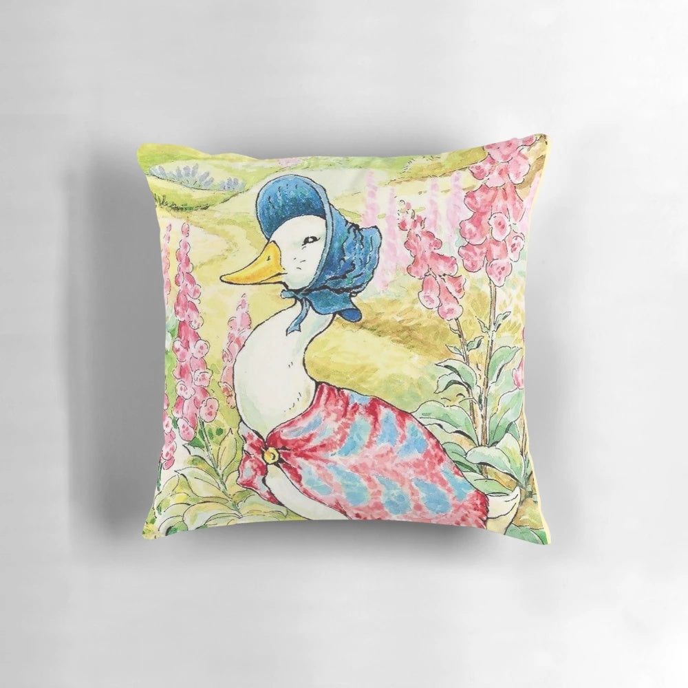 Jemima Puddle-Duck' decorative throw pillow featuring the classic Beatrix Potter character