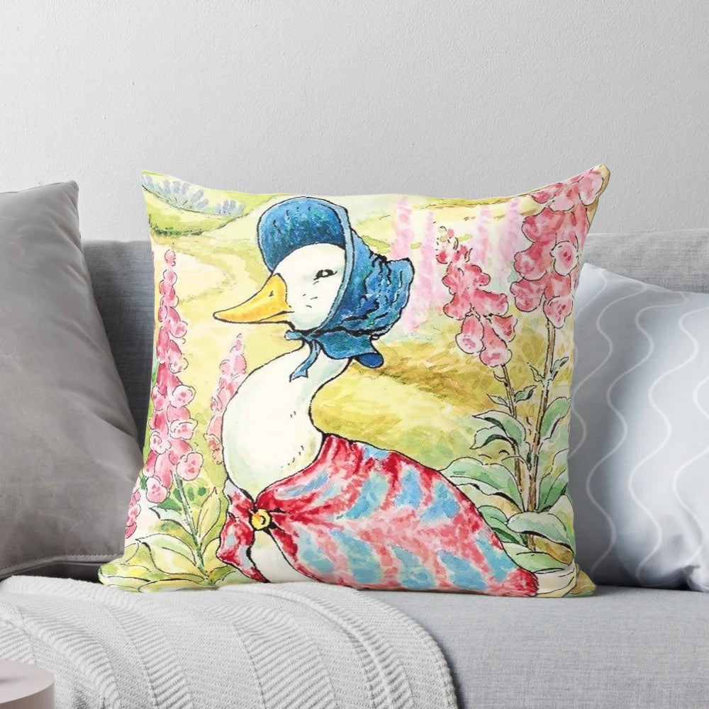 Jemima Puddle-Duck' decorative throw pillow featuring the classic Beatrix Potter character