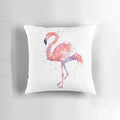 Vibrant pink flamingo watercolor illustration printed on a soft, high-quality pillow