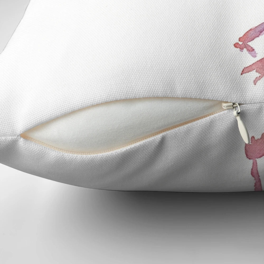 Vibrant pink flamingo watercolor illustration printed on a soft, high-quality pillow