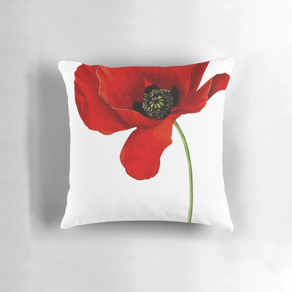 Vibrant red poppy flower decorative pillow for home decor