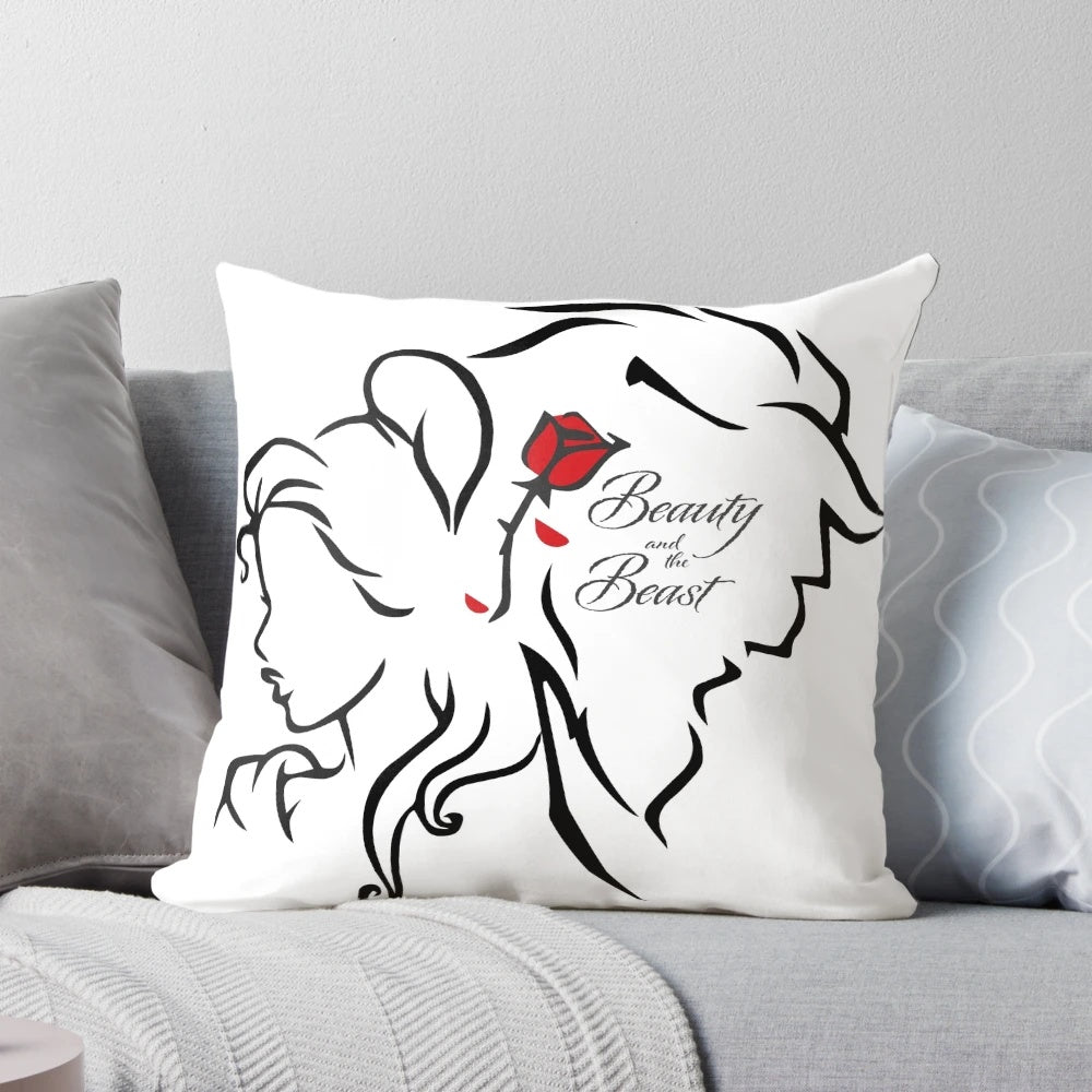 Beauty and the Beast inspired throw pillow with rose and storybook design