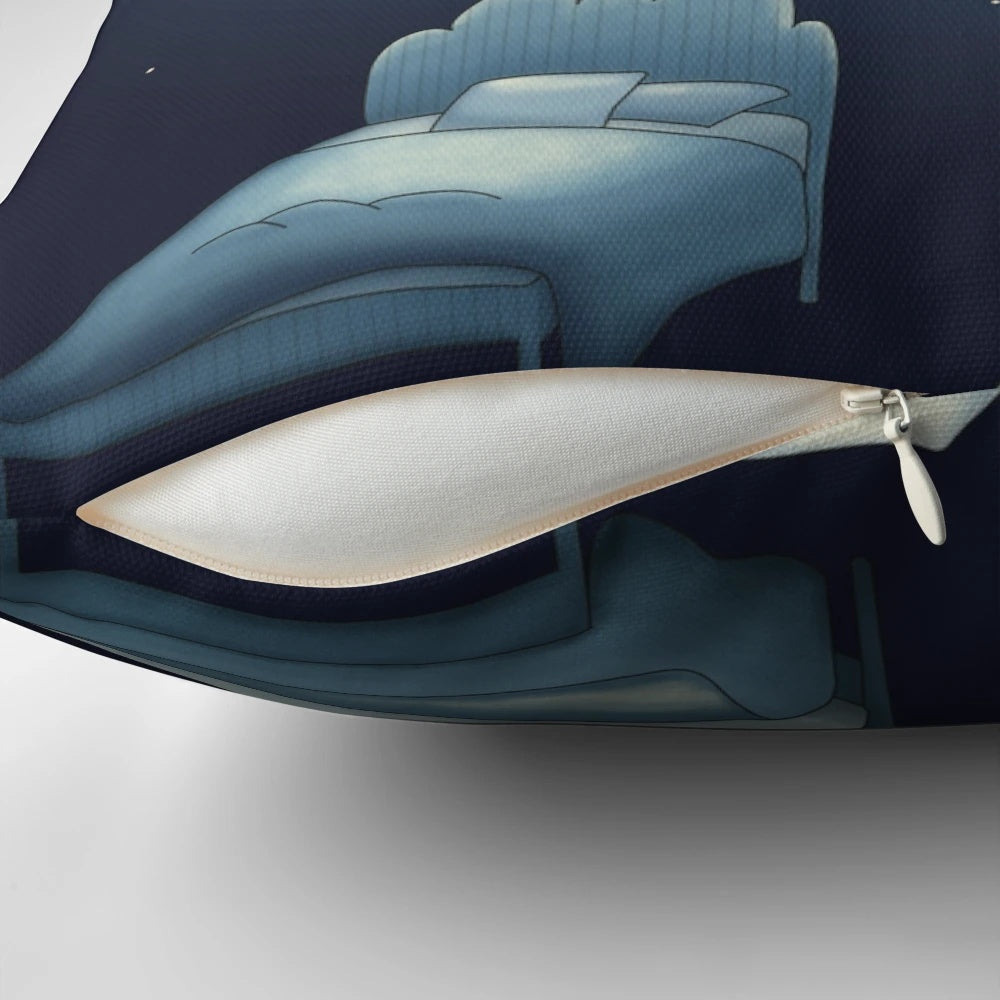 A cozy pillow with a night sky design, perfect for snuggling sleepy kids at bedtime.