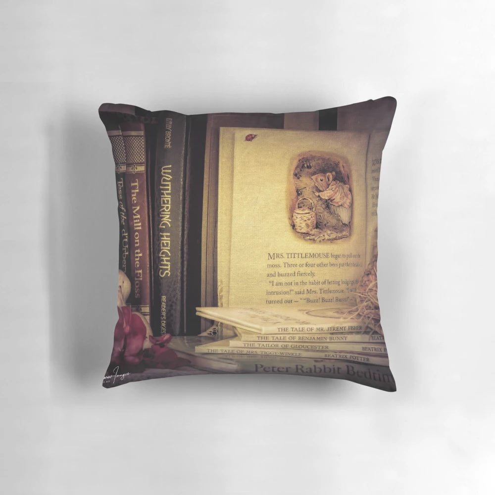 Bedtime story pillow featuring illustrations from classic children's storybooks