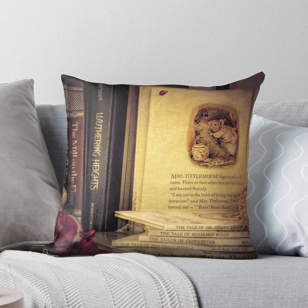 Bedtime story pillow featuring illustrations from classic children's storybooks