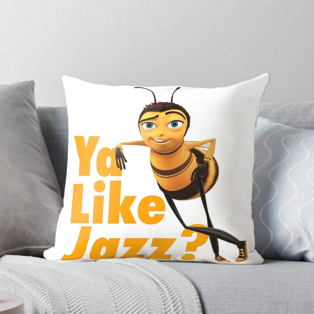 Decorative pillow featuring a "Ya Like Jazz?" design, inspired by the popular "Bee Movie" meme.
