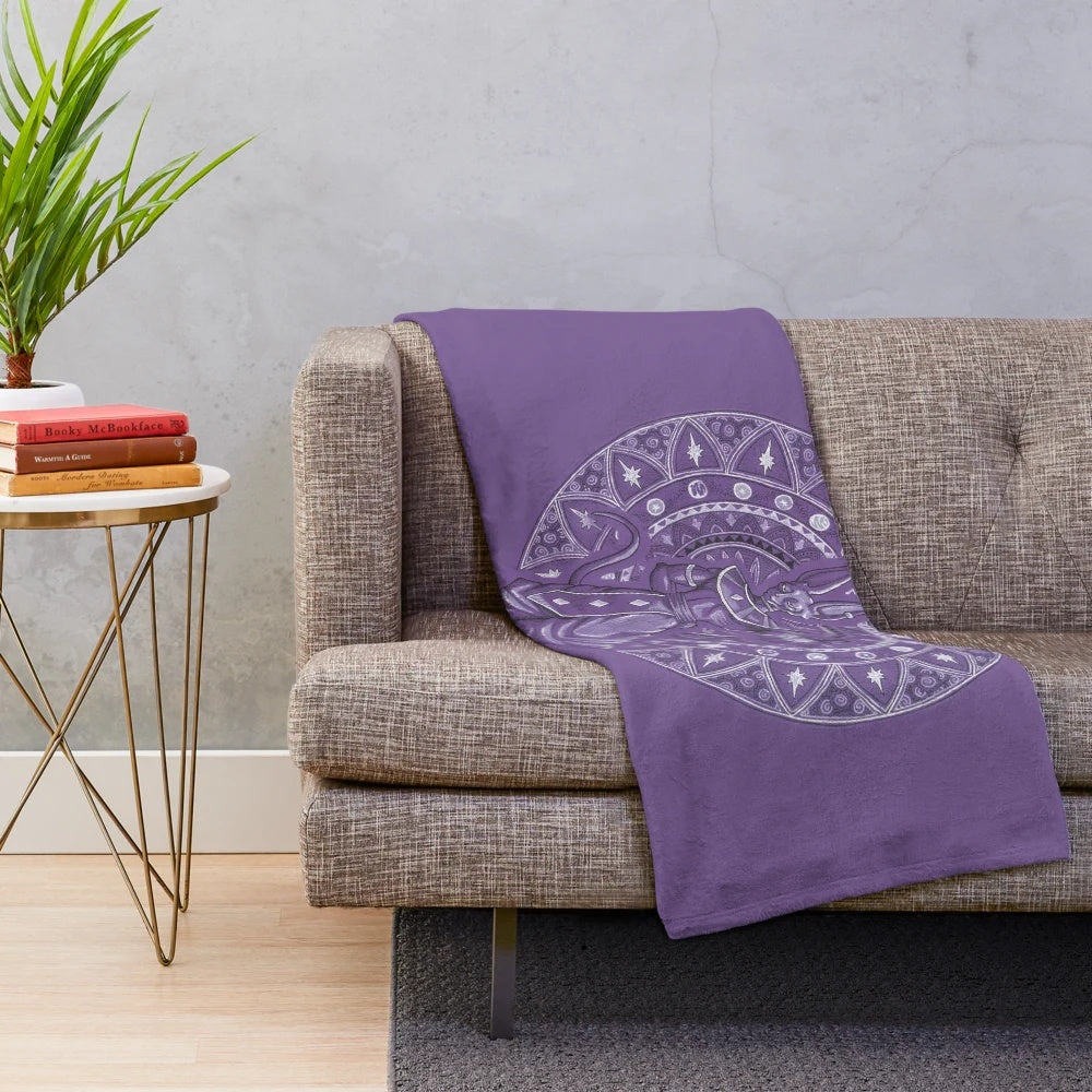 Beerus inspired plush blanket with a dragon ball z mandala design
