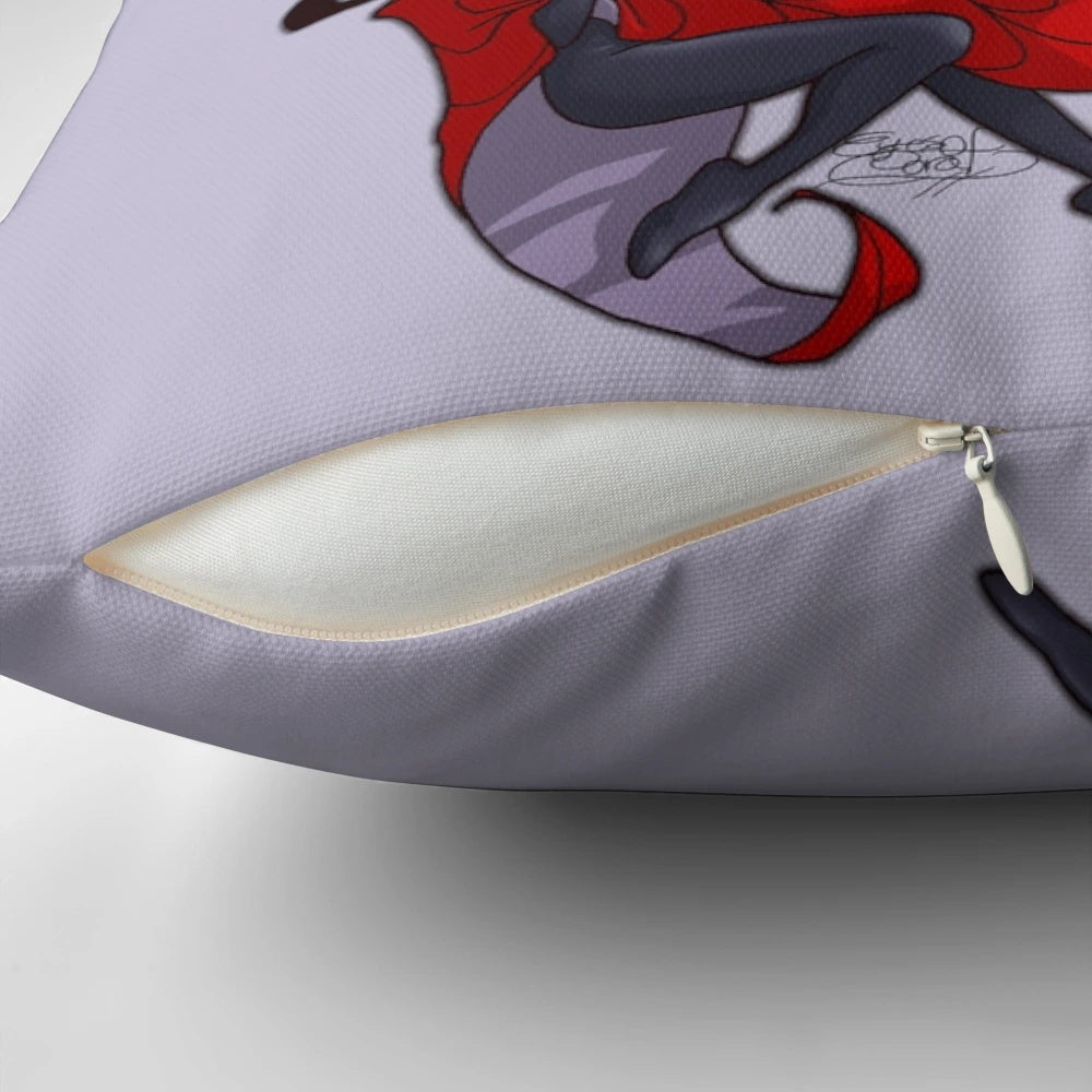 Beetlejuice and Lydia Deetz themed throw pillow with vibrant, gothic design