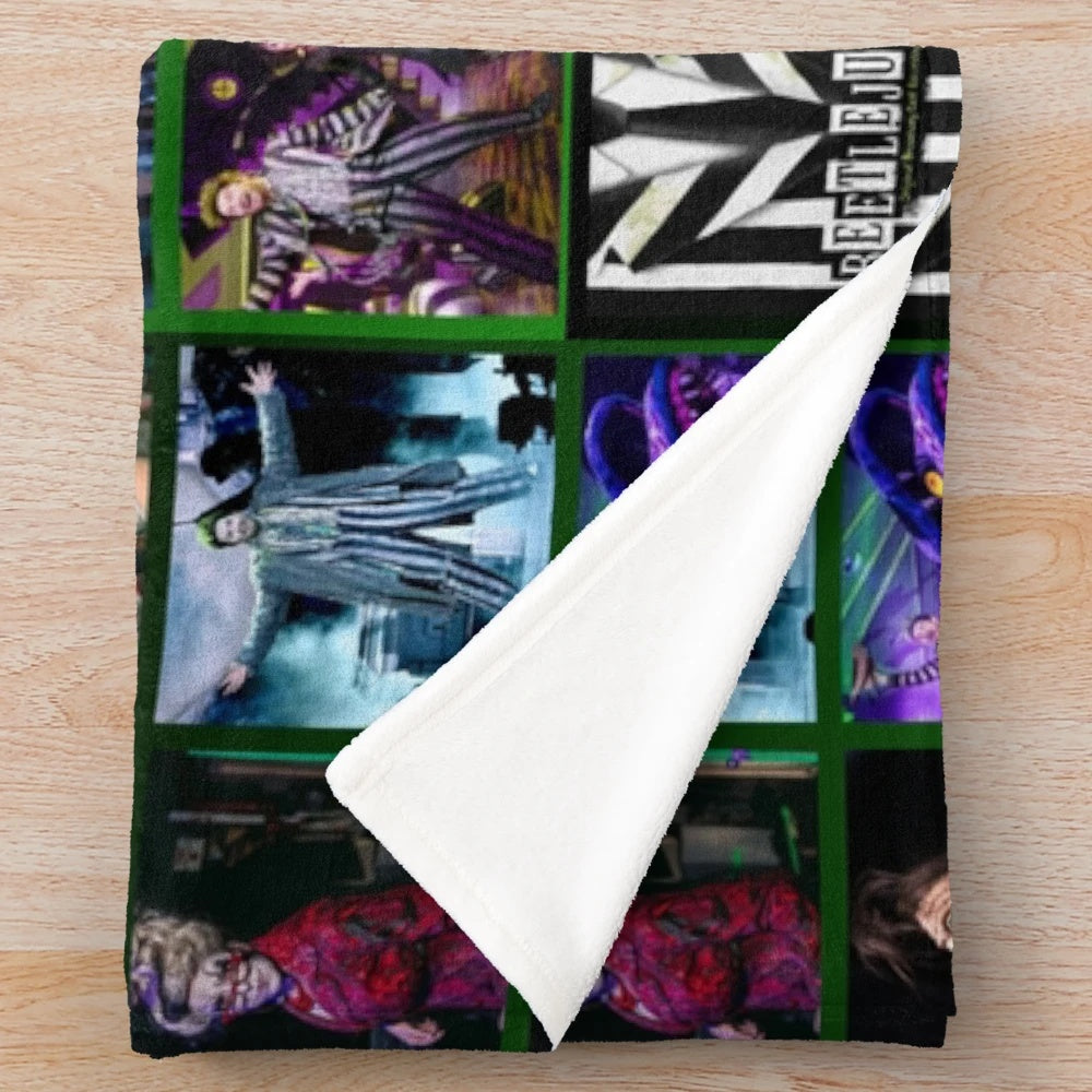 Beetlejuice-inspired plush blanket with the iconic character and musical design