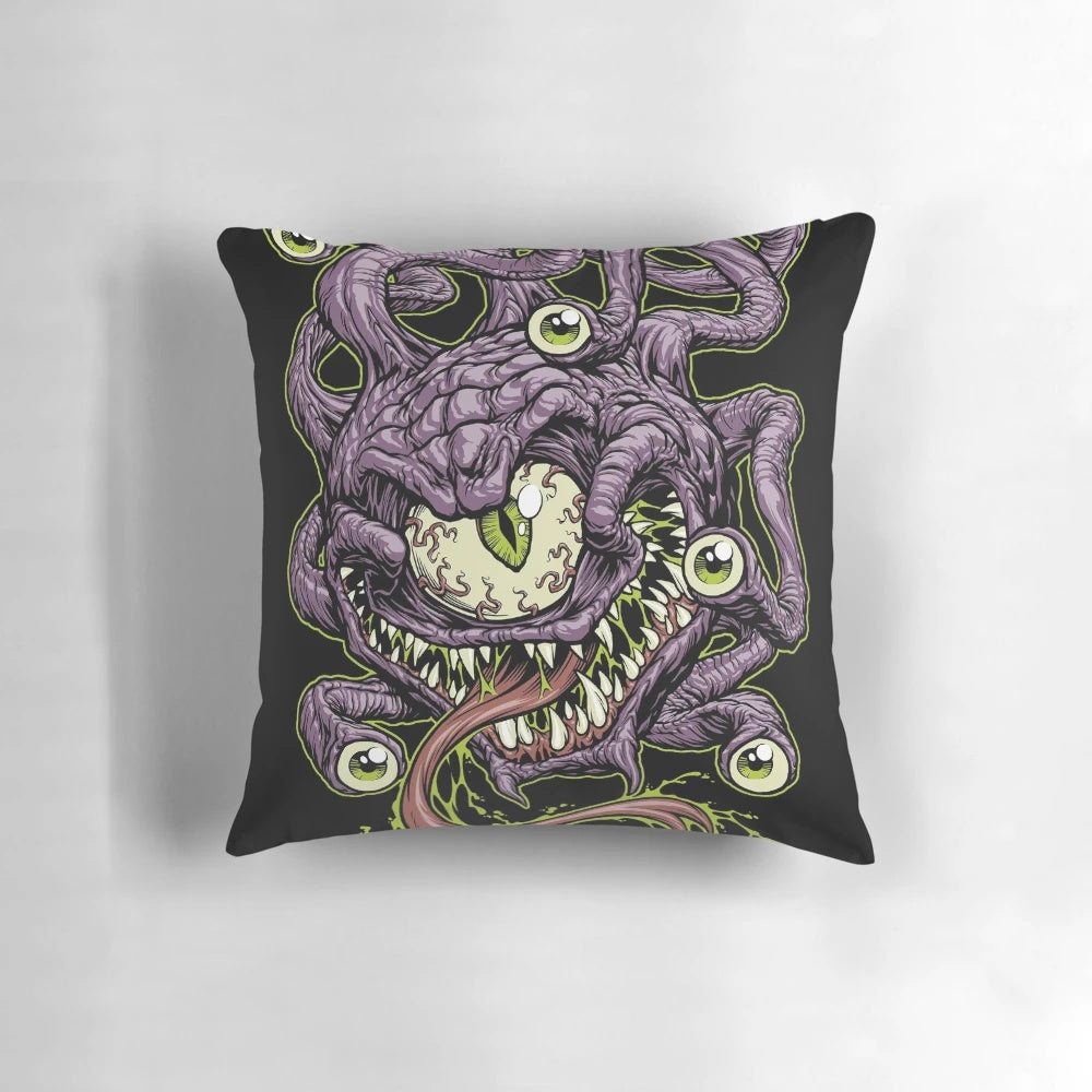 Beholder pillow with a detailed fantasy creature eye design by artist Phil Postma