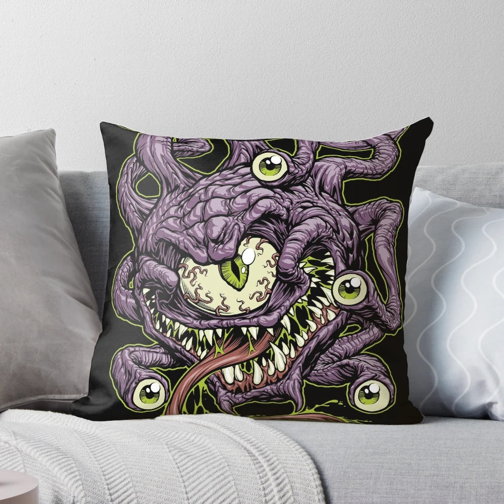 Beholder pillow with a detailed fantasy creature eye design by artist Phil Postma