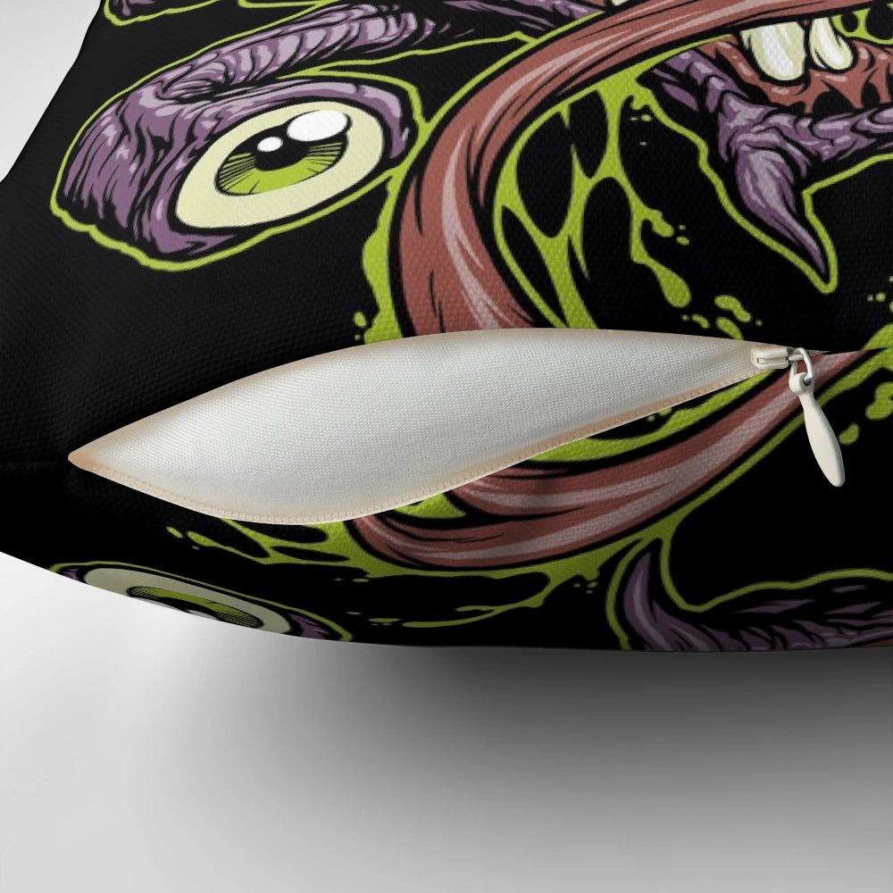 Beholder pillow with a detailed fantasy creature eye design by artist Phil Postma