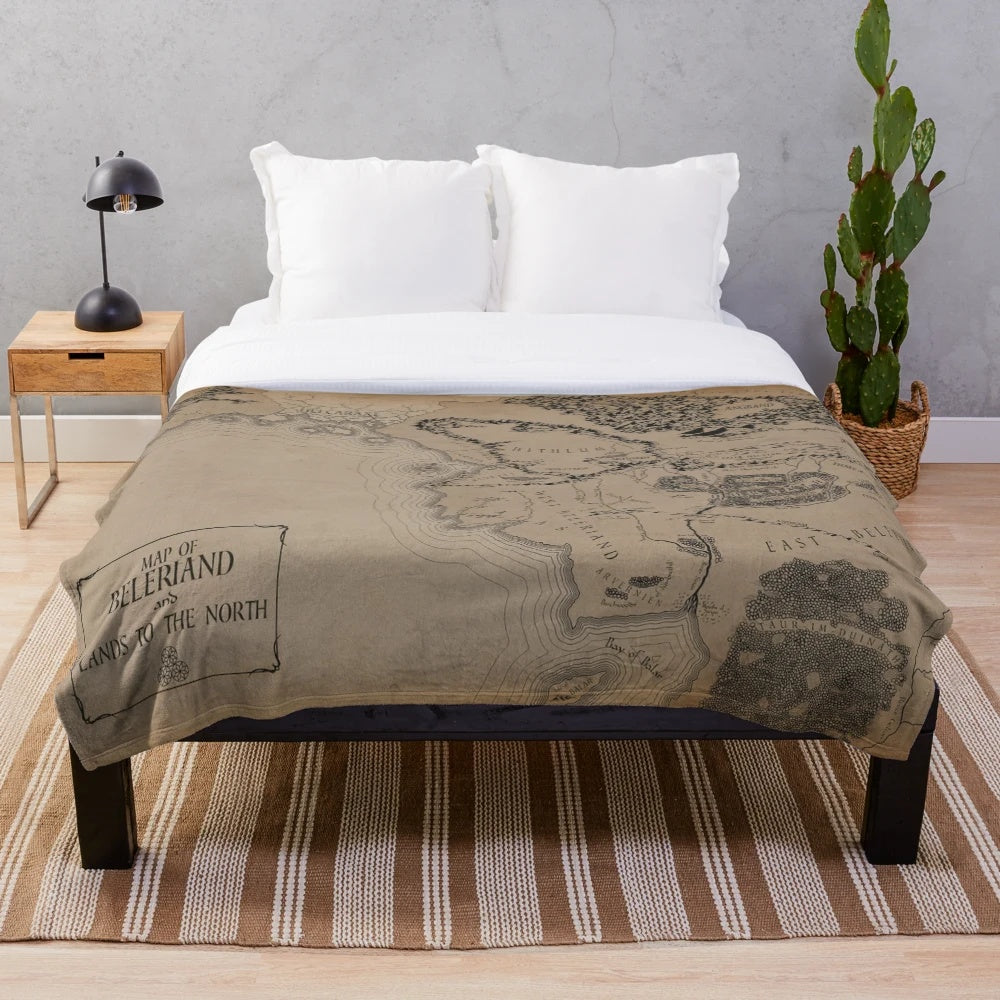 Cozy plush blanket featuring a map of Beleriand from The Silmarillion and Lord of the Rings