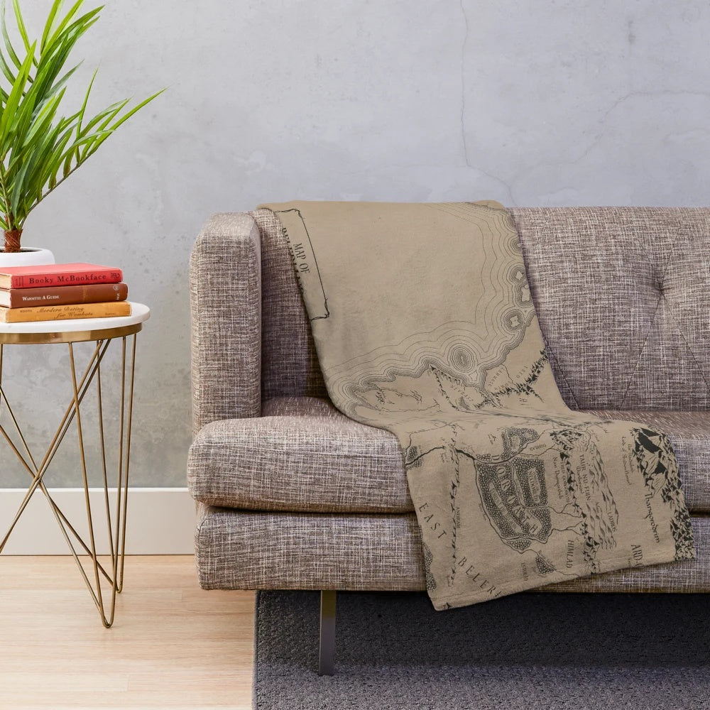 Cozy plush blanket featuring a map of Beleriand from The Silmarillion and Lord of the Rings