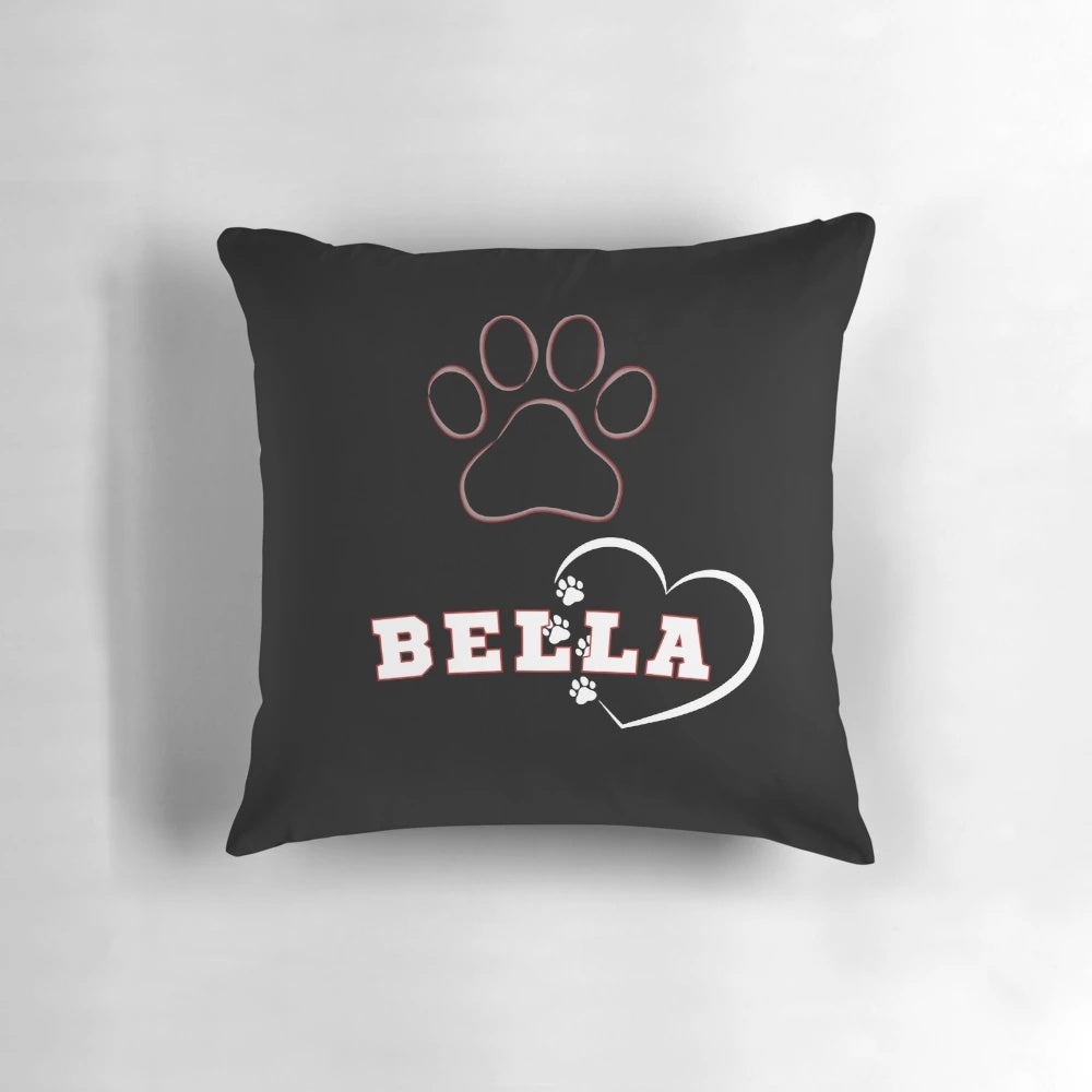 Bella dog names pillow with various dog breeds and funny pet quotes