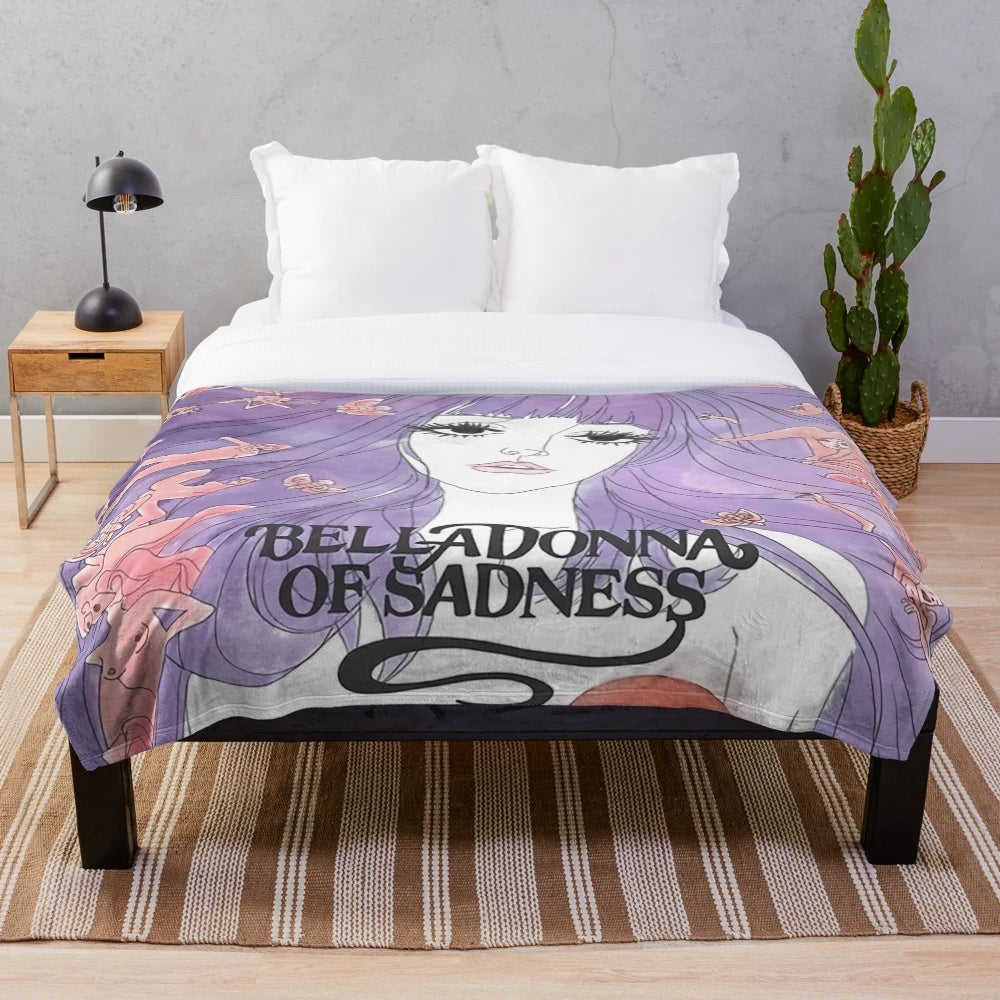 Belladonna inspired anime girl plush blanket with vintage, trippy, and occult imagery