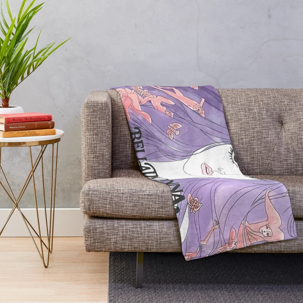Belladonna inspired anime girl plush blanket with vintage, trippy, and occult imagery