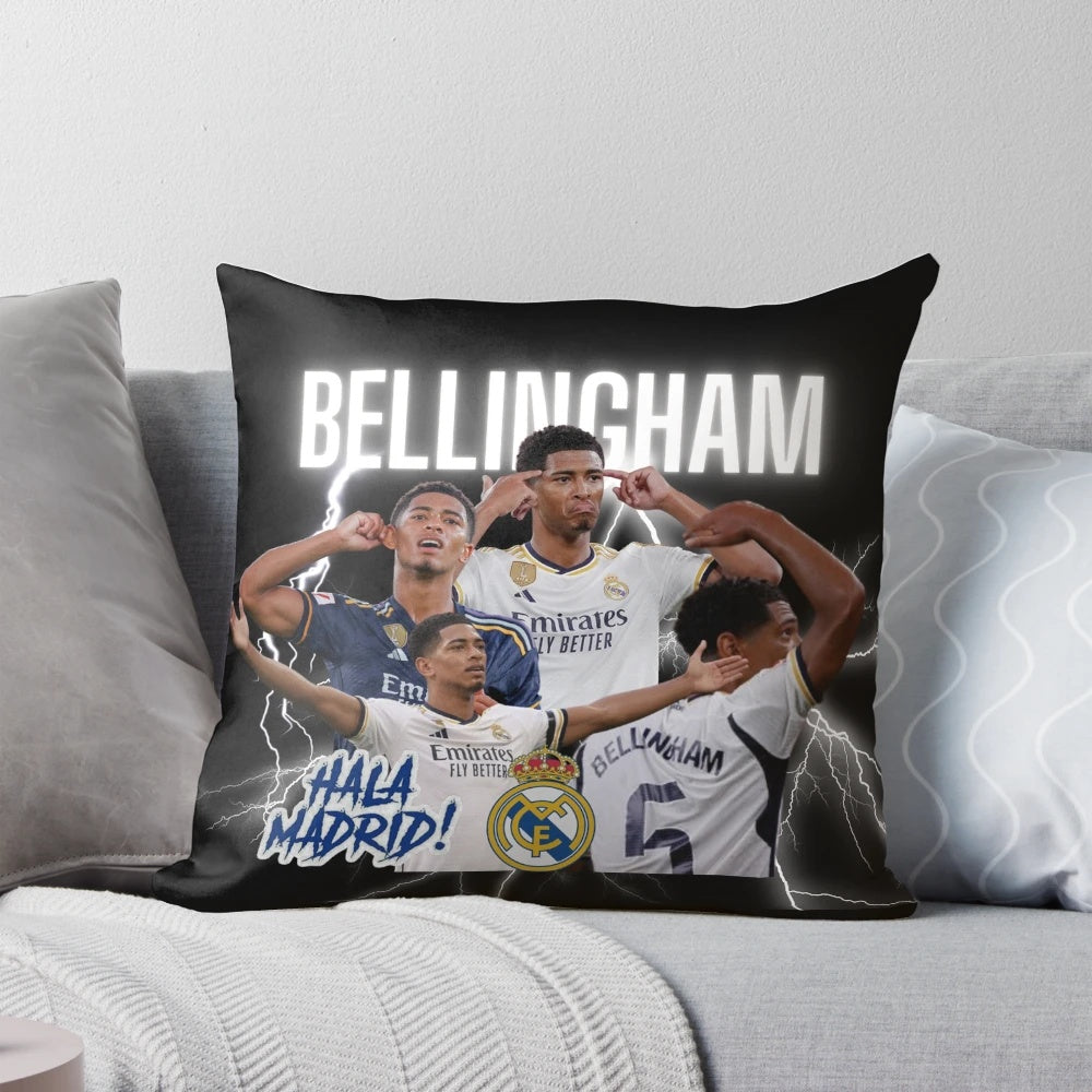 Bellingham Graphic Soccer Pillow with Jude Bellingham, England, and Real Madrid Football Celebration Designs