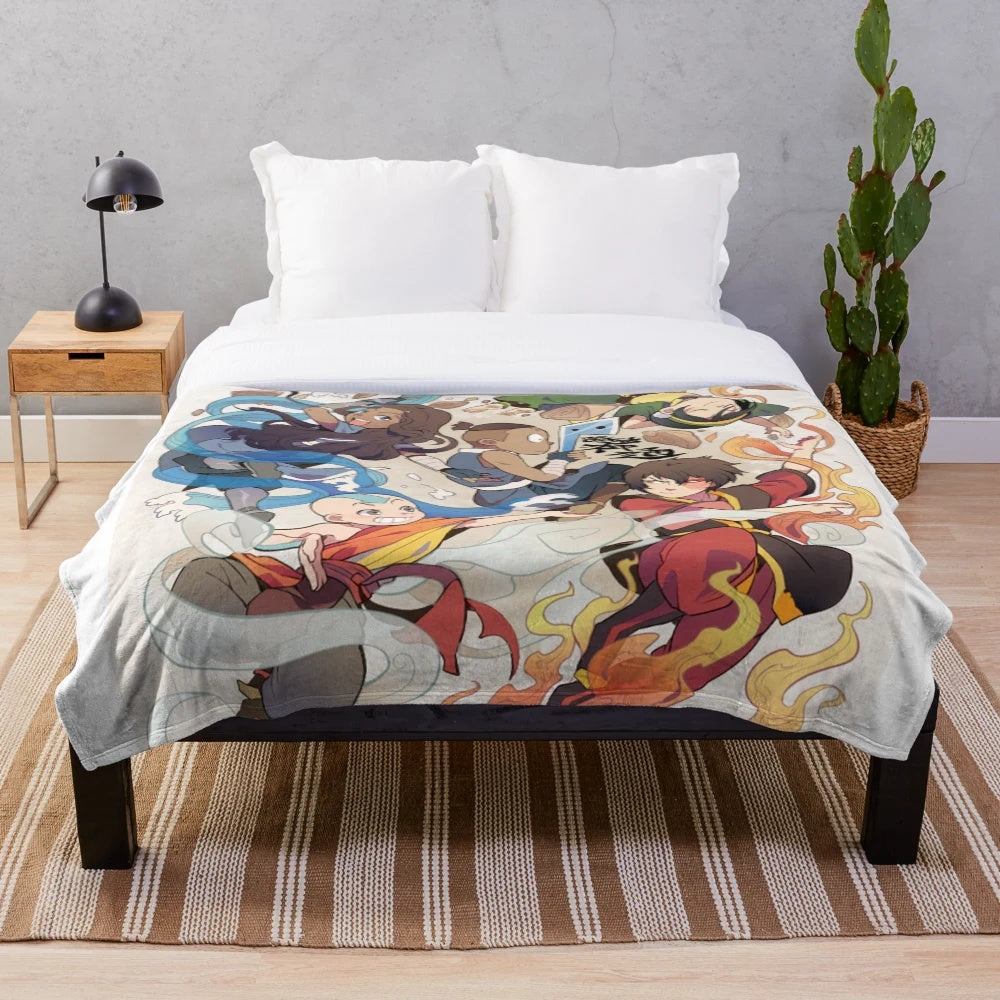 Avatar: The Last Airbender themed plush blanket featuring the main cast of characters