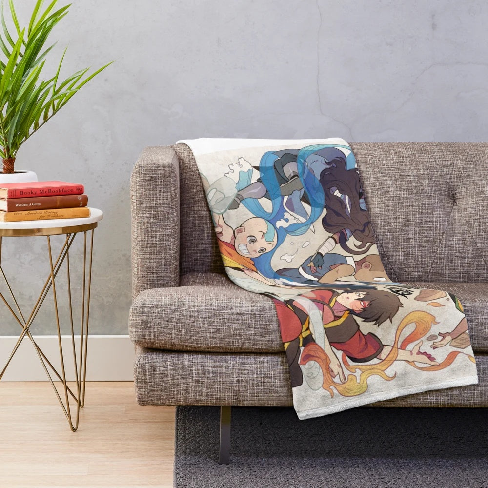 Avatar: The Last Airbender themed plush blanket featuring the main cast of characters