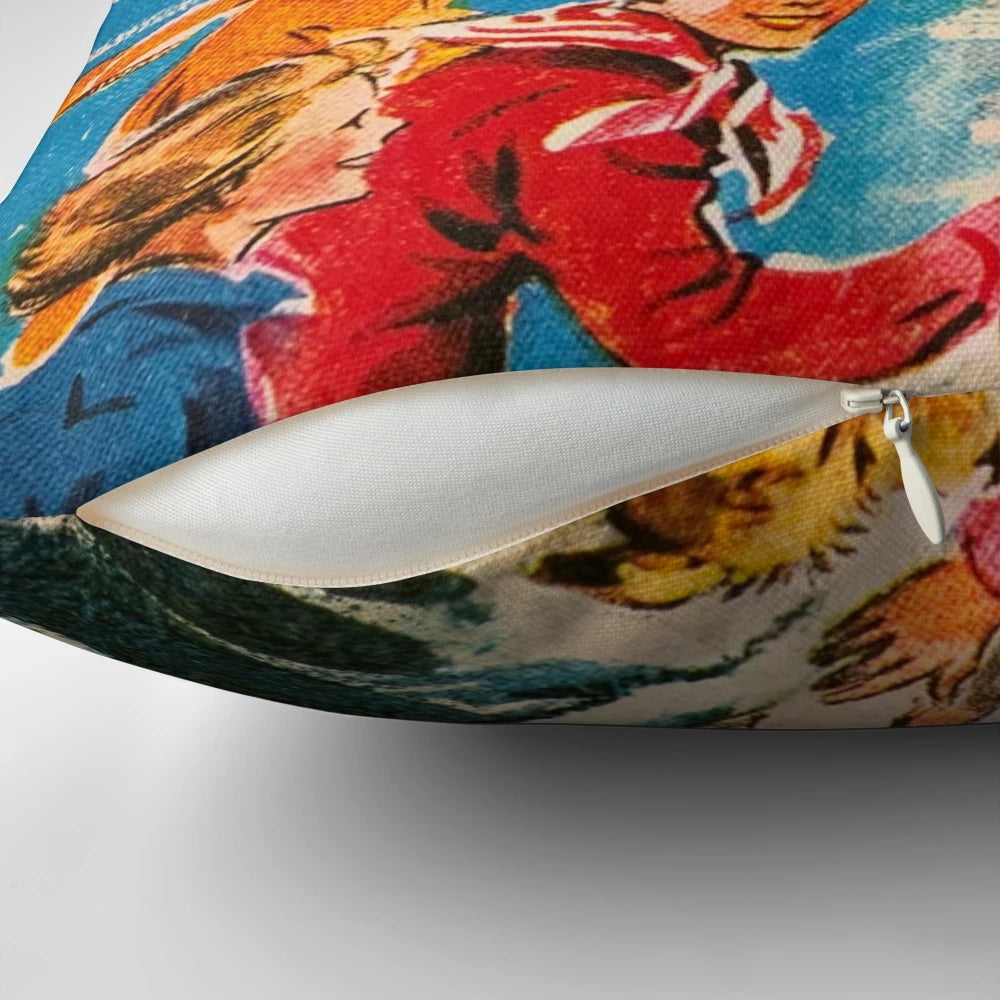 Cozy pillow featuring the iconic book cover design of the "Famous Five" series by Enid Blyton.
