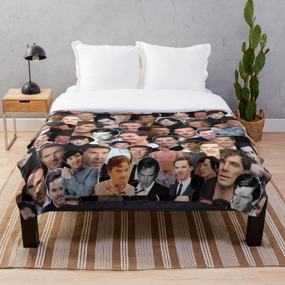 Benedict Cumberbatch collage design on a plush blanket