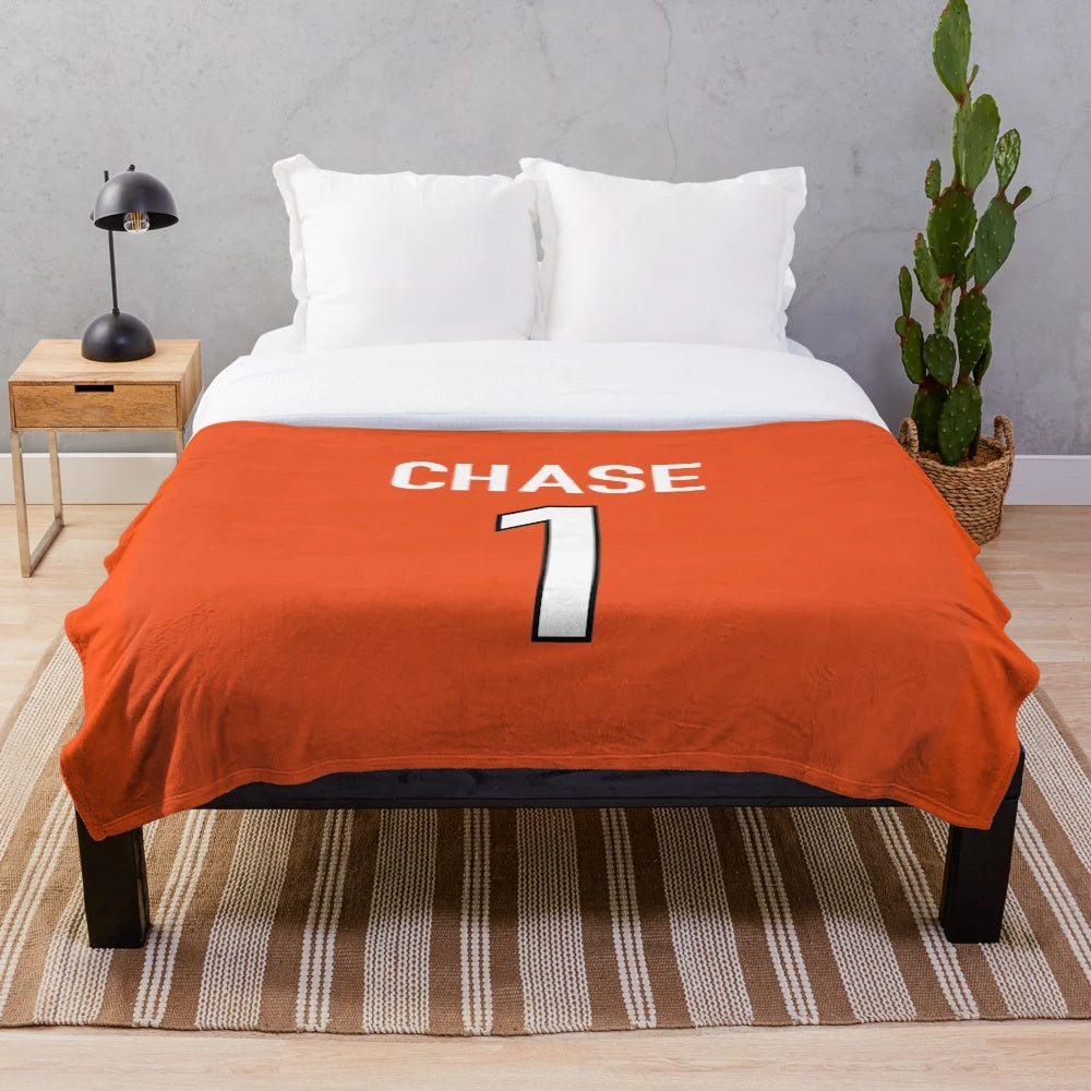 Bengals Inspired Plush Blanket with Jamarr Chase Design