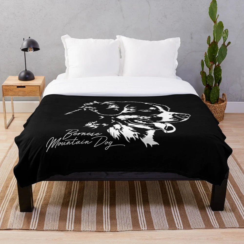 Bernese Mountain Dog Plush Blanket with Custom Dog Portrait