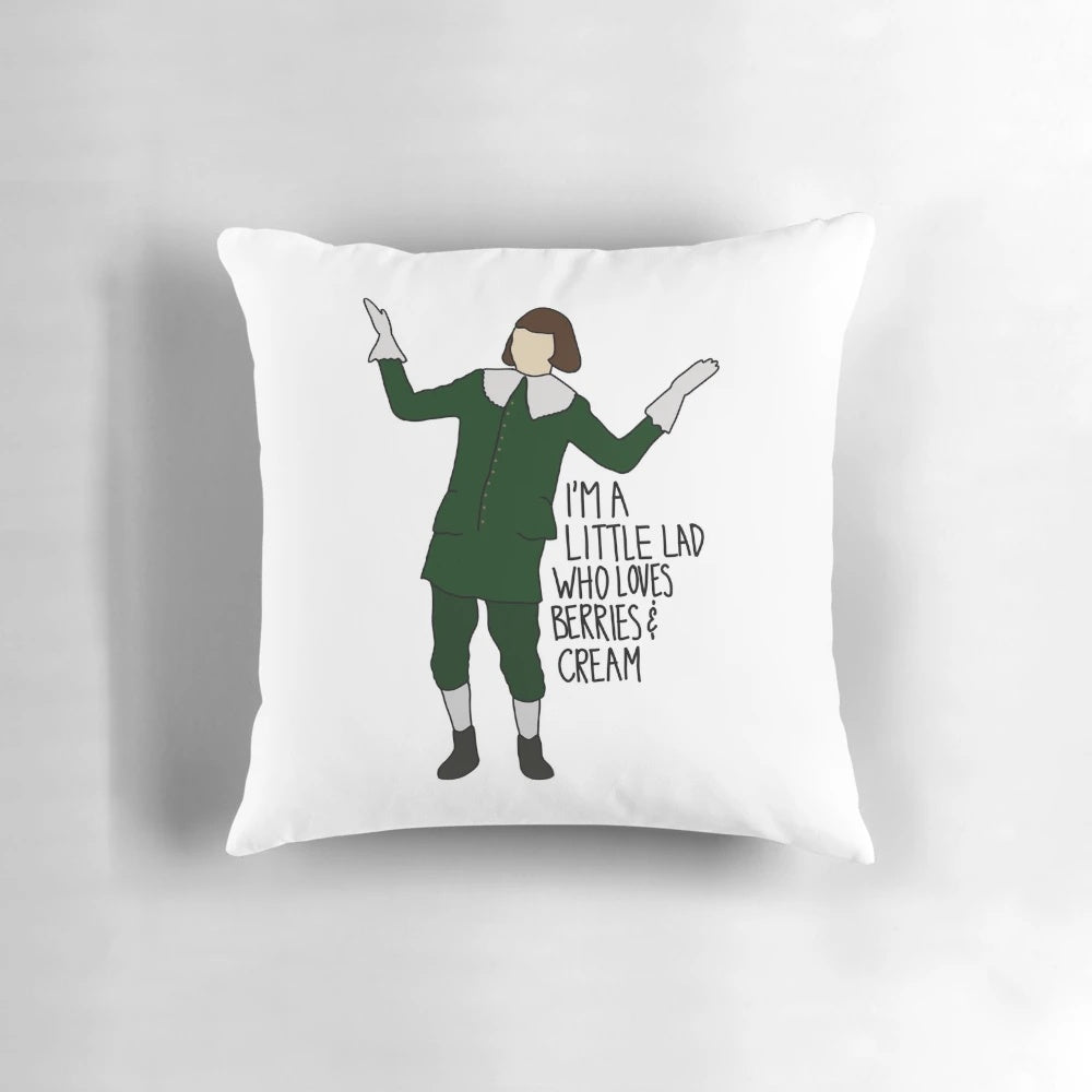 Decorative throw pillow featuring a berries and cream design, inspired by the popular "Little Lad" dance trend on TikTok.