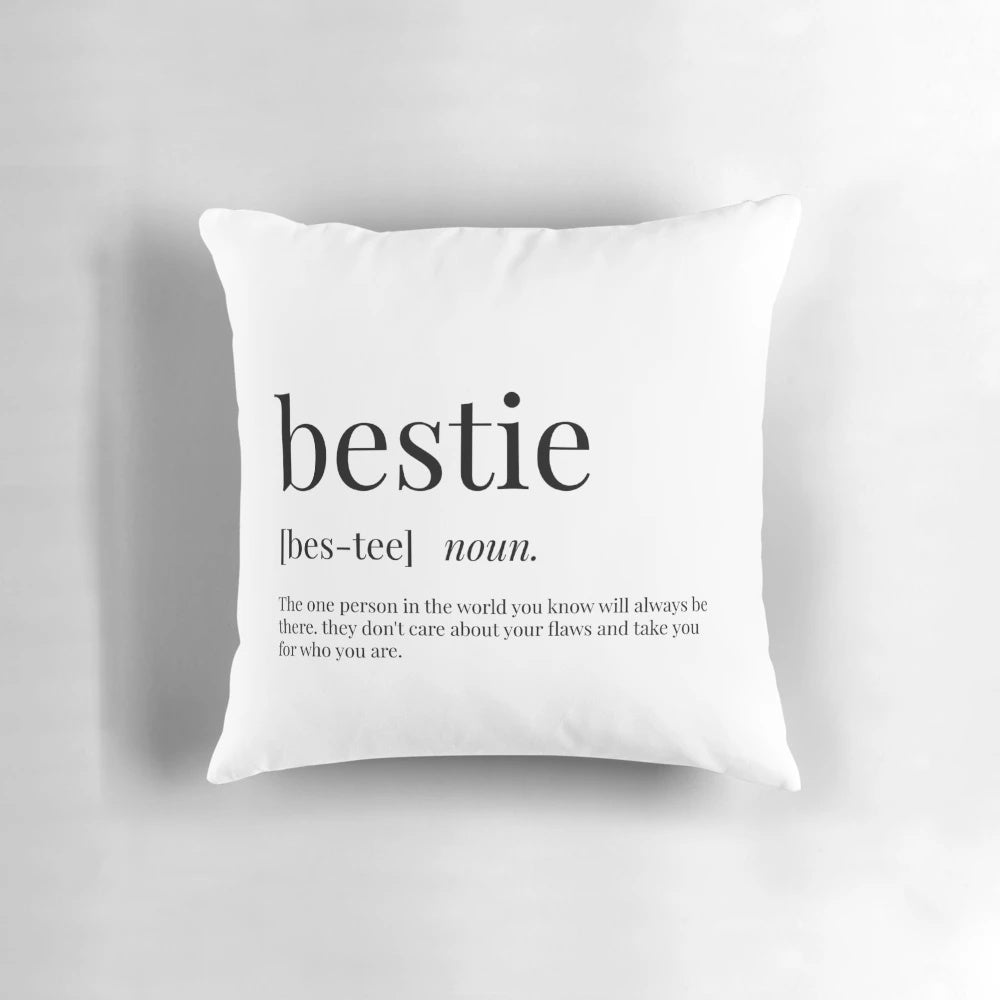 "Bestie Definition Pillow - Typographic Home Decor with Best Friend Design"